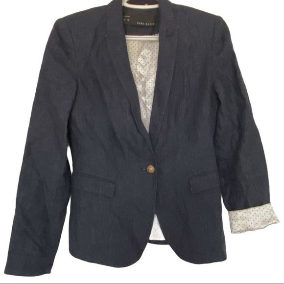 Zara Jackets & Blazers - Zara dark wash Jean style button front long sleeve casual blazer jacket SZ S EUC